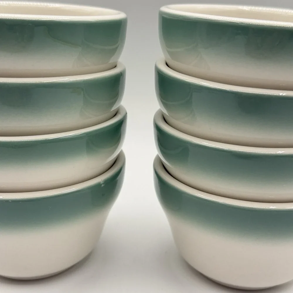 MCM Homer Laughlin Best China Airbrushed Teal Chili Bowl Set 8 60s Diner #661